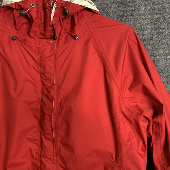 LL Bean GoreTex Windbreaker Jacket Women Medium Red Hooded Zip Front Lined - Picture 5 of 15